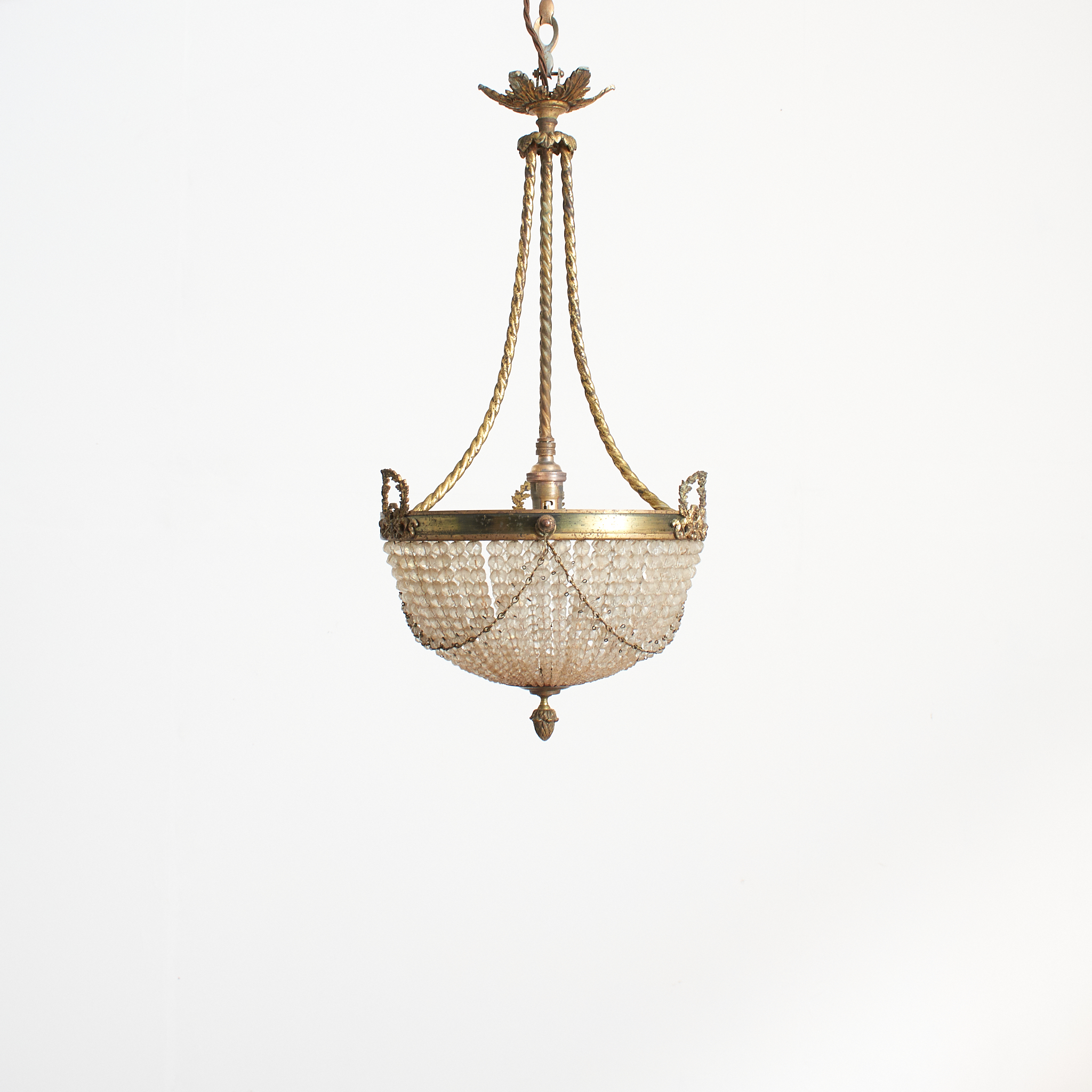 Antique French Crystal Beaded Basket Chandelier