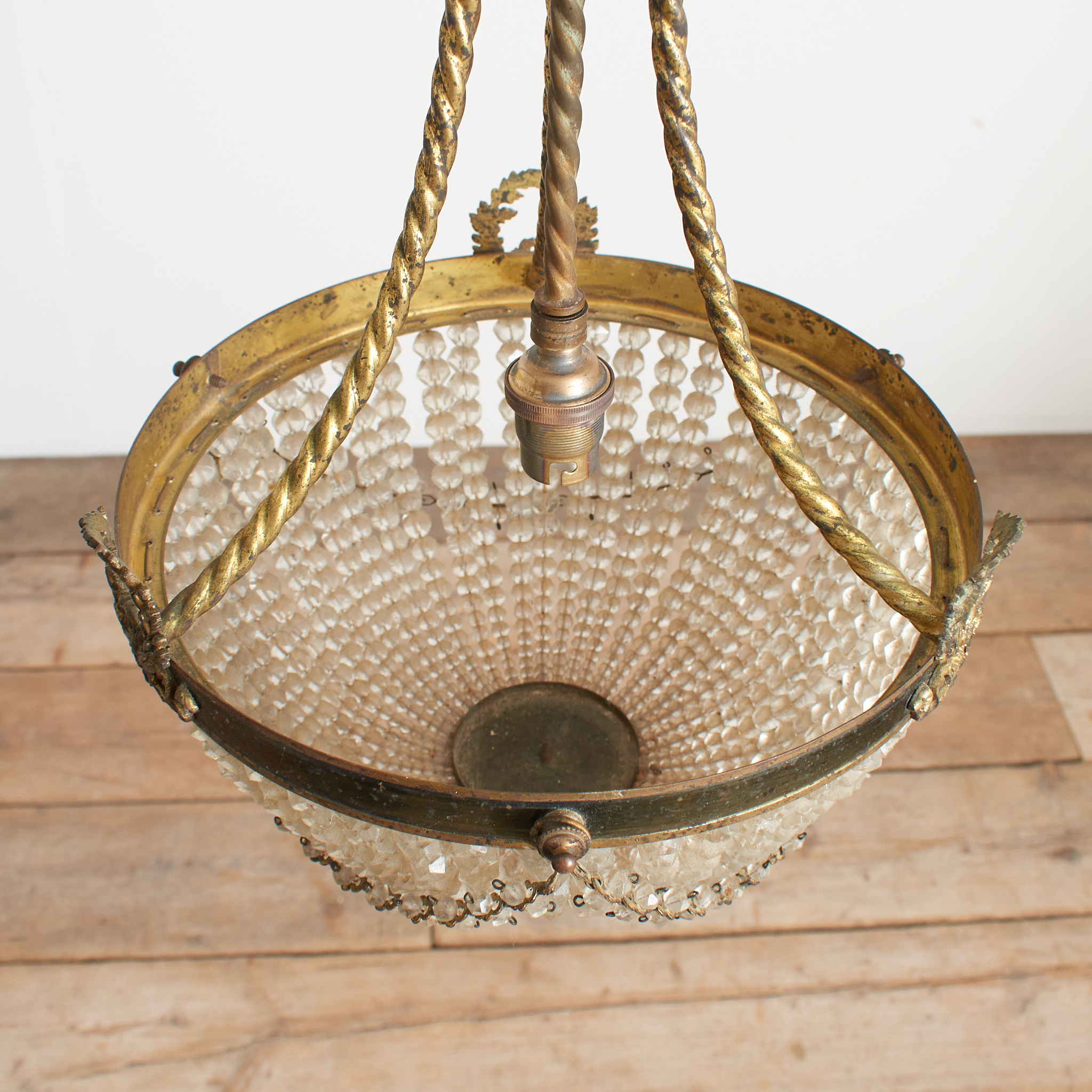 Antique French Crystal Beaded Basket Chandelier