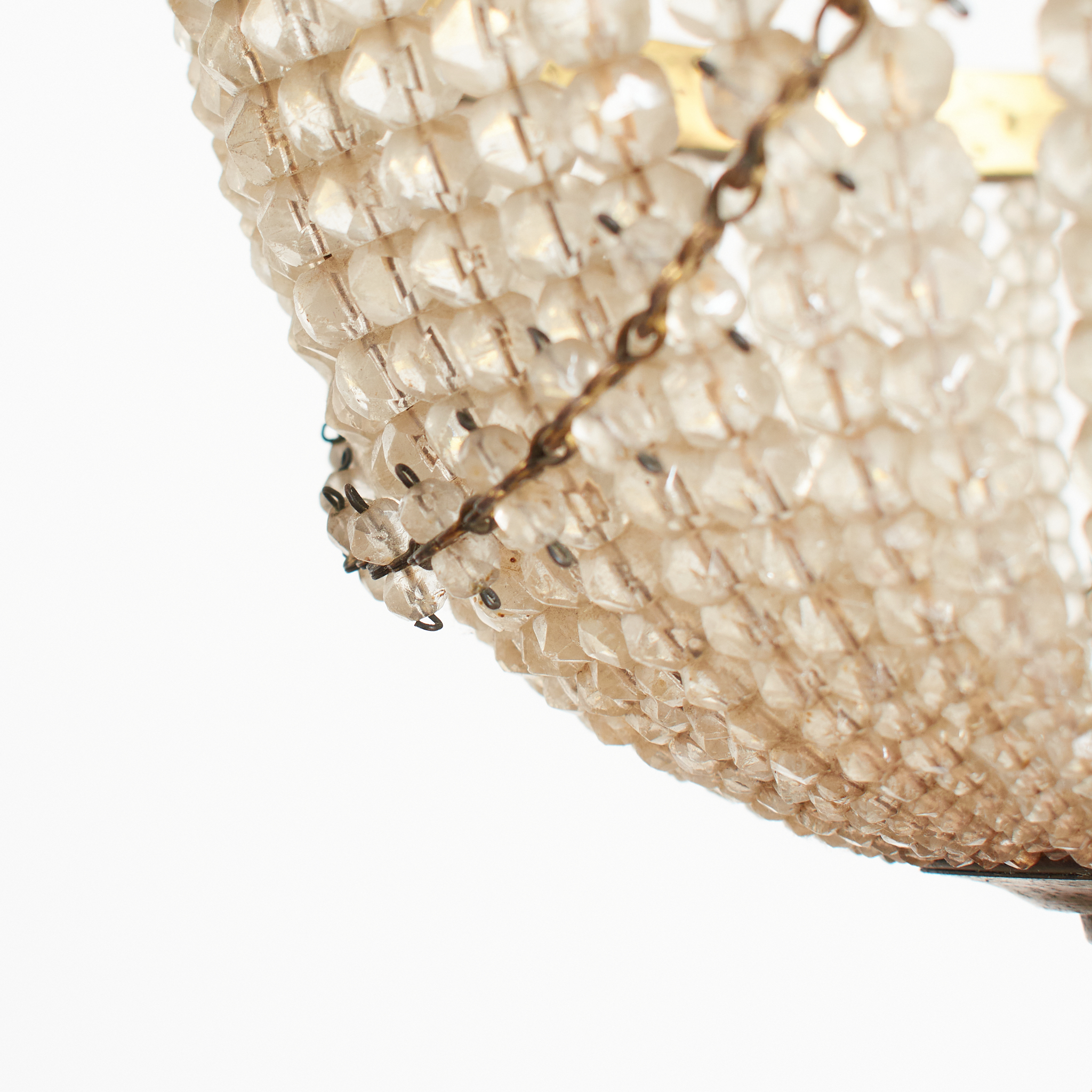 Antique French Crystal Beaded Basket Chandelier