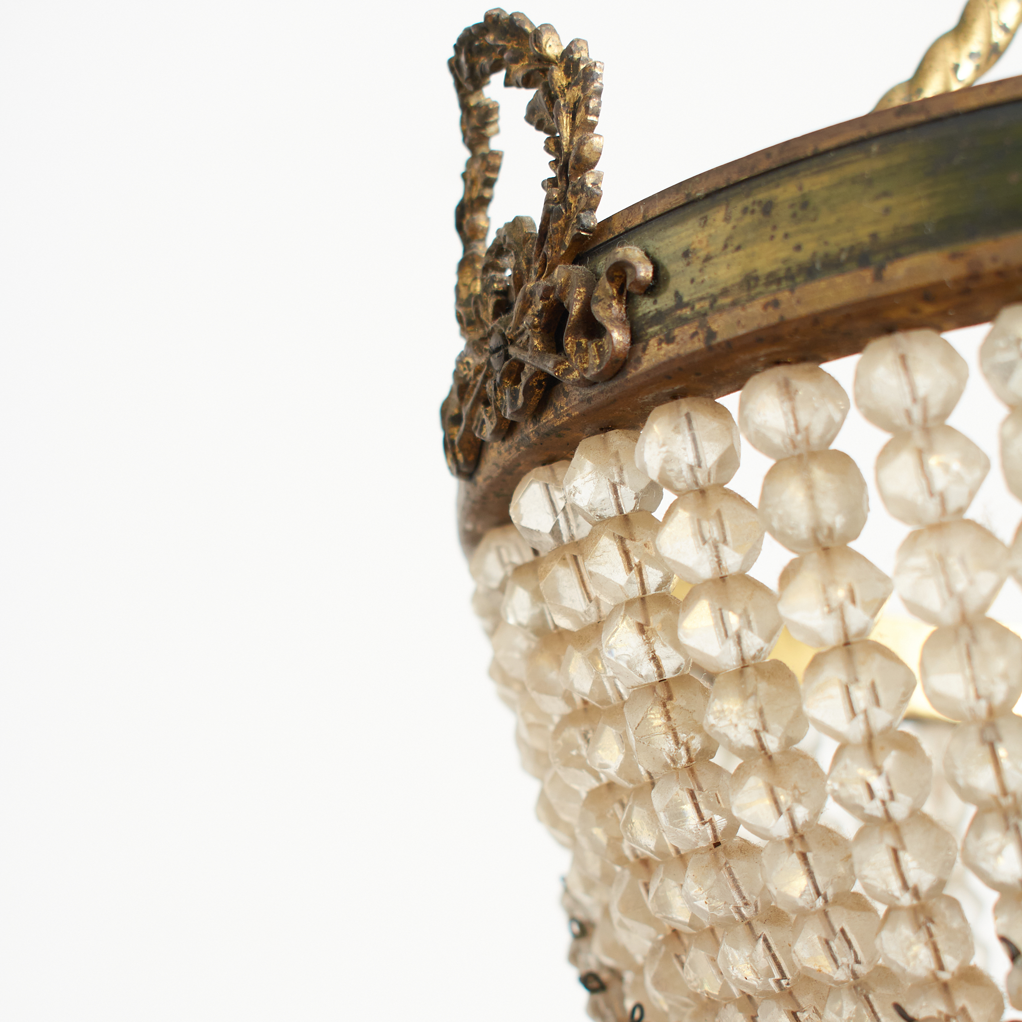 Antique French Crystal Beaded Basket Chandelier