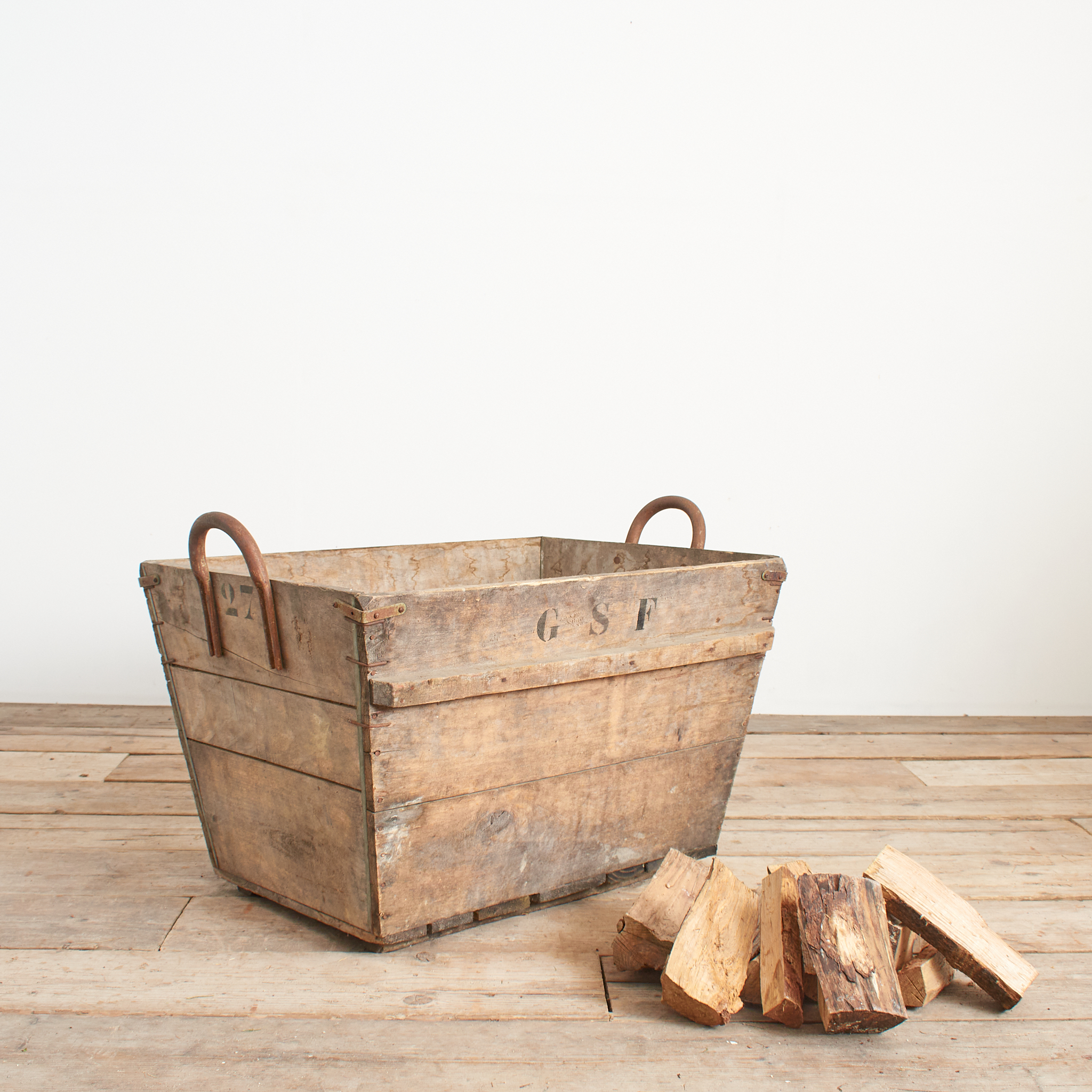 Antique French Champagne Wooden Harvest Crate Planter – B