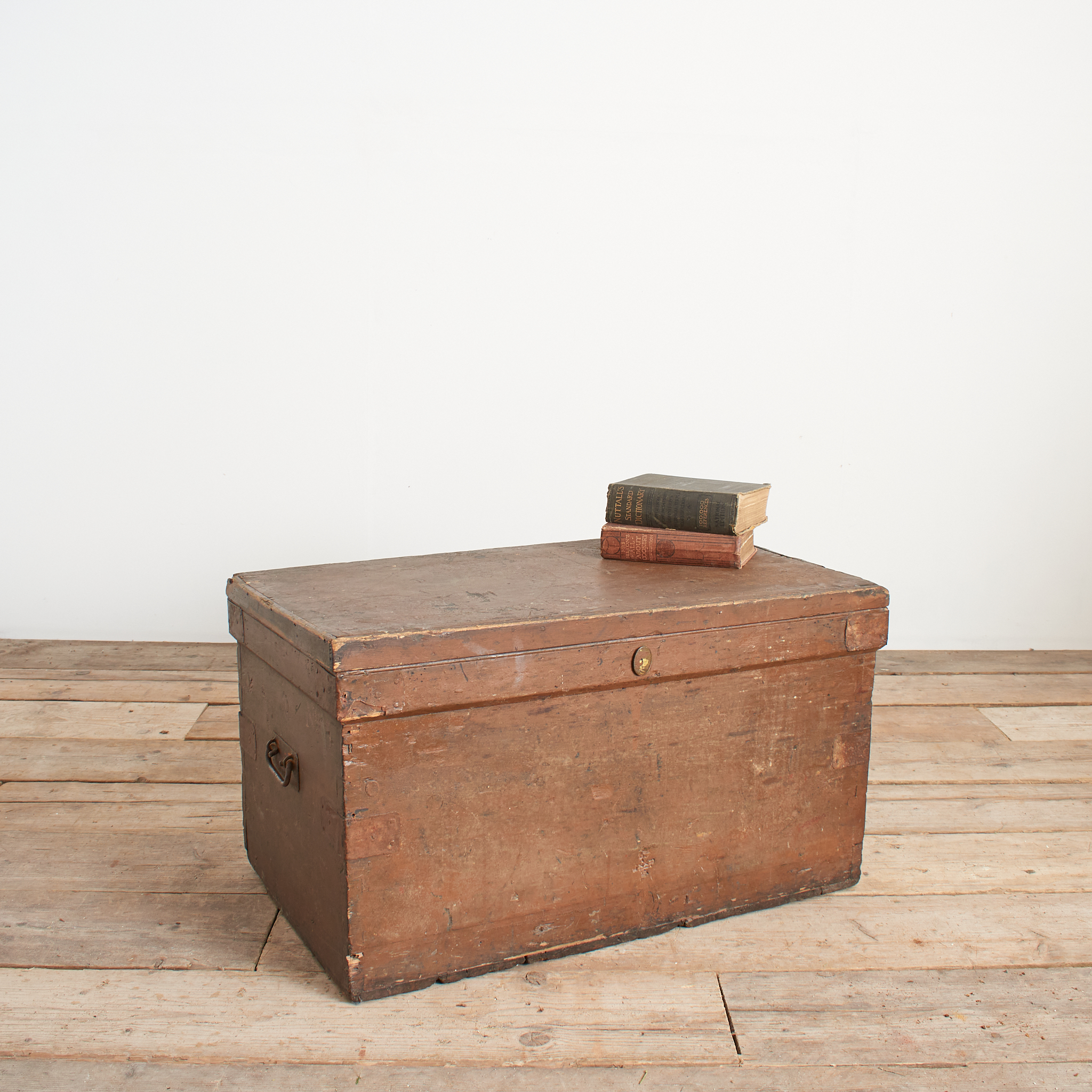 Antique Wooden Merchants Campaign Chest Blanket Box