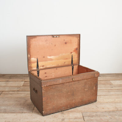 Antique Wooden Merchants Campaign Chest Blanket Box