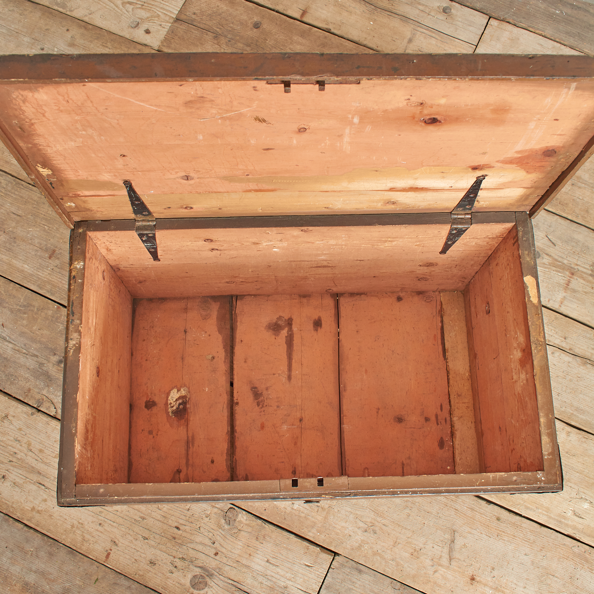 Antique Wooden Merchants Campaign Chest Blanket Box