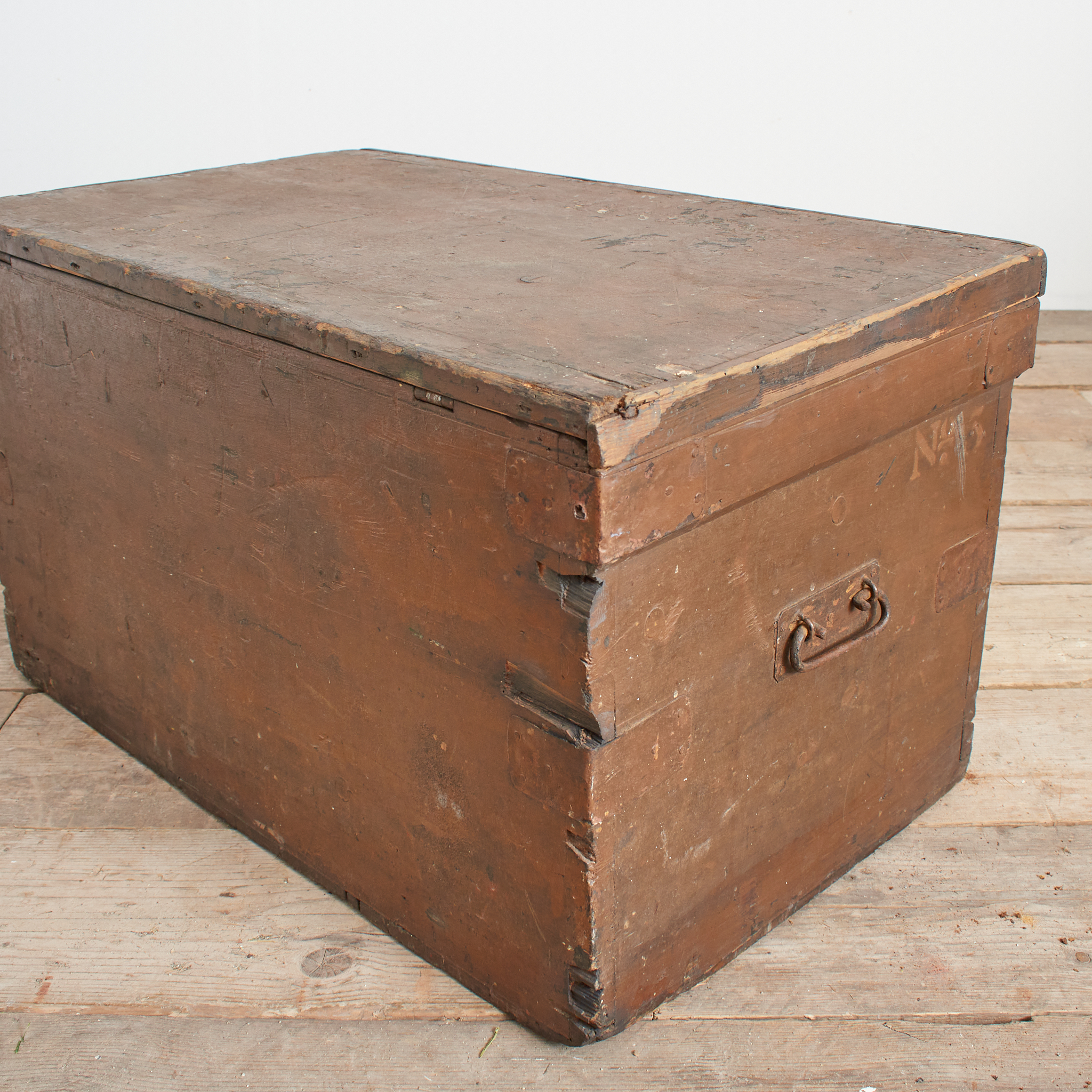 Antique Wooden Merchants Campaign Chest Blanket Box