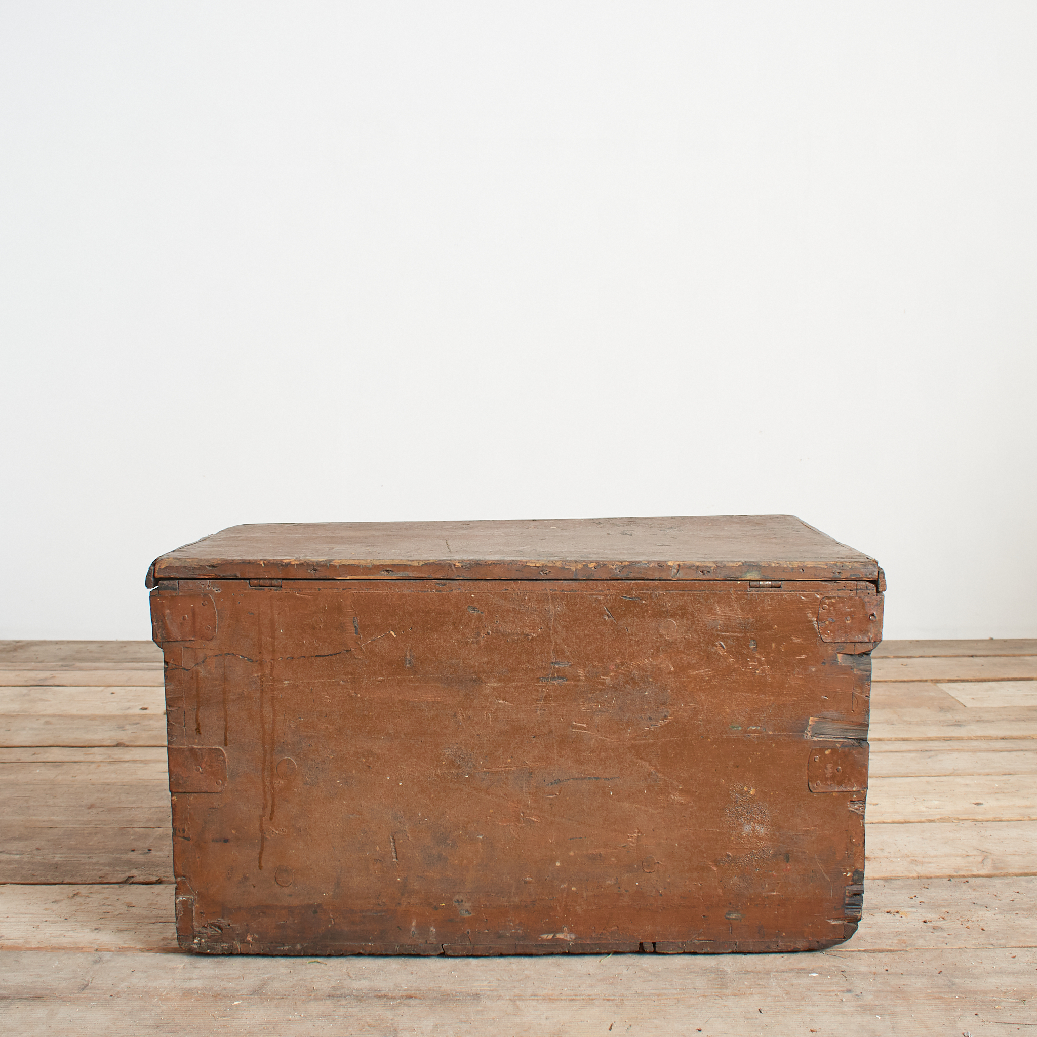 Antique Wooden Merchants Campaign Chest Blanket Box